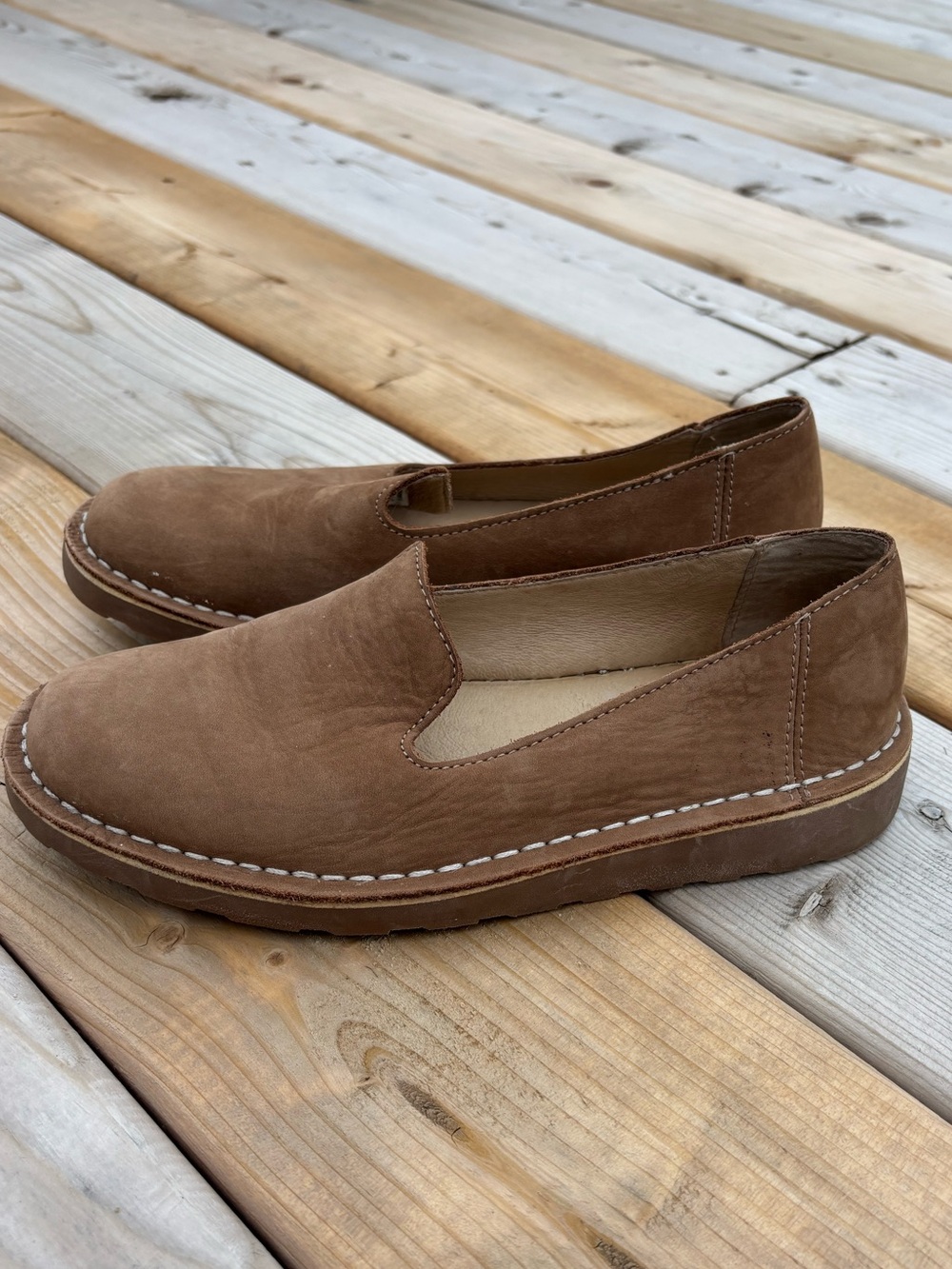 LL Bean Stonington Slip On Shoes Nubuck Brown Leather Loafer Moccasin size 7.5